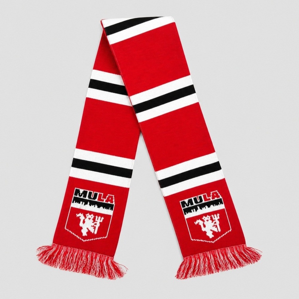 Ruffneck Scarves Manchester United MULA Red Black White Striped Fan Scarf Fringe